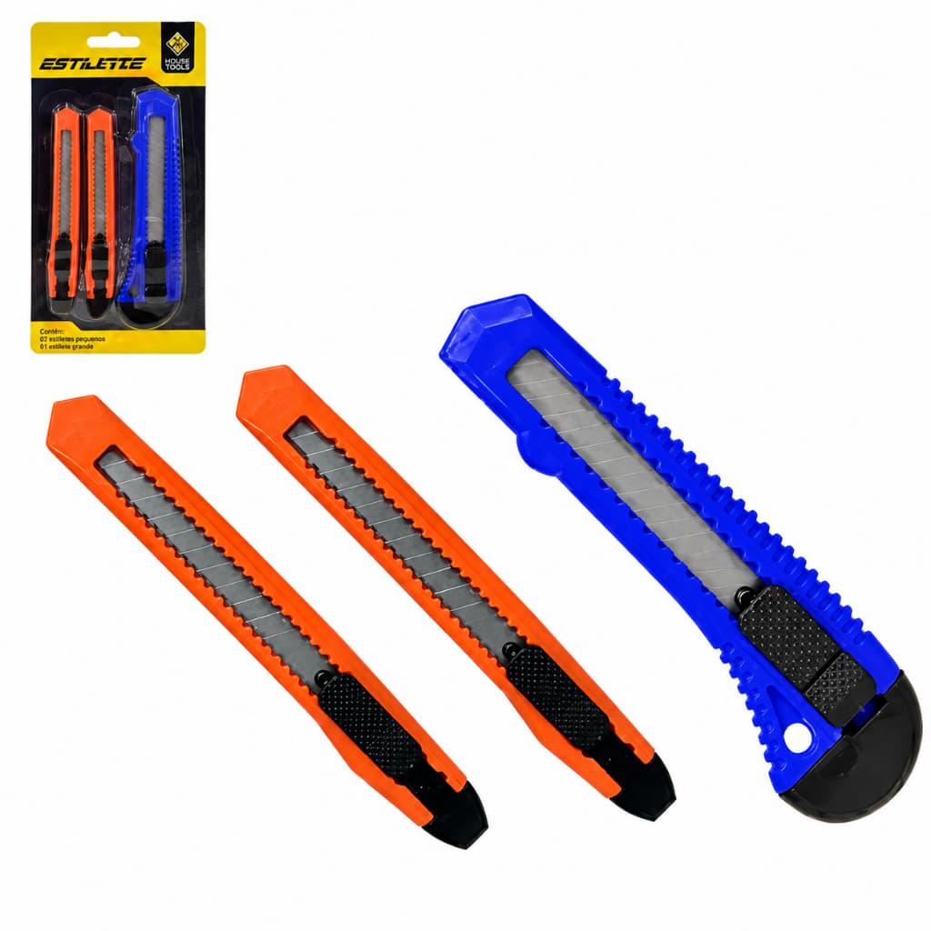 Kit 3 Estiletes Profissionais 18mm e 9mm com Travas Cortador Multiuso