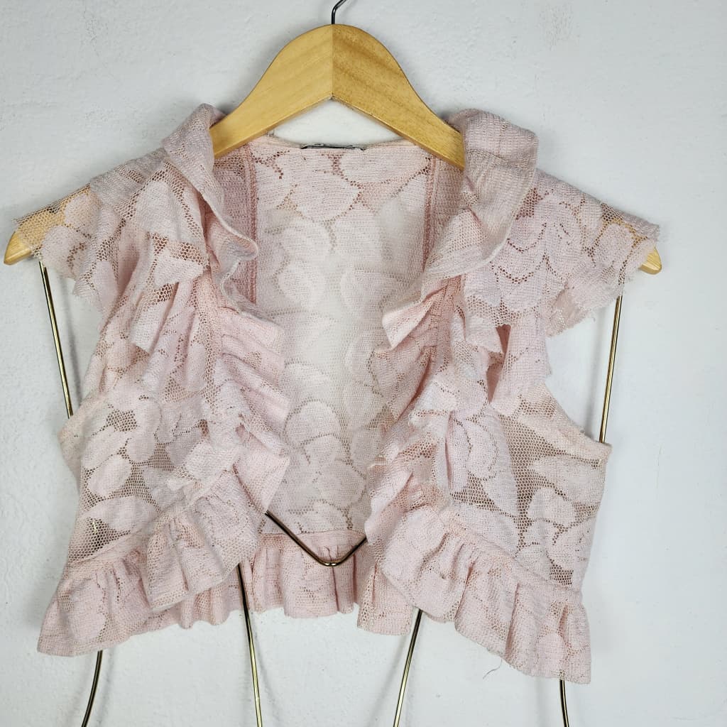 Bolerinho Renda Rosa Claro Anos 2000 Babados Transparência Tam P Brechó