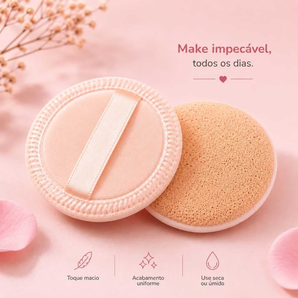 Kit 2 Esponjas de Maquiagem para Base e Pó Facial Macia em Poliuretano Hidrofílico