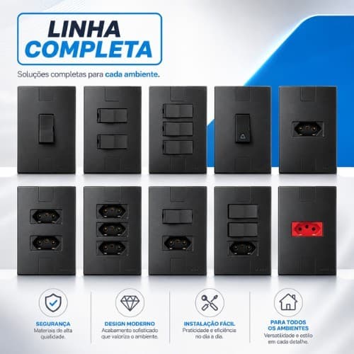 Tomada Preta Interruptor Preto Fosco 10A 20A Amperes 110V 220V 4x2 Dupla Tripla Grossa