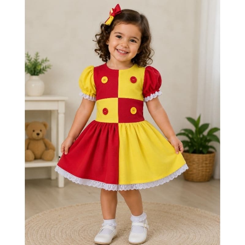 Fantasia infantil Emília/boneca de pano sítio pica pau amarelo