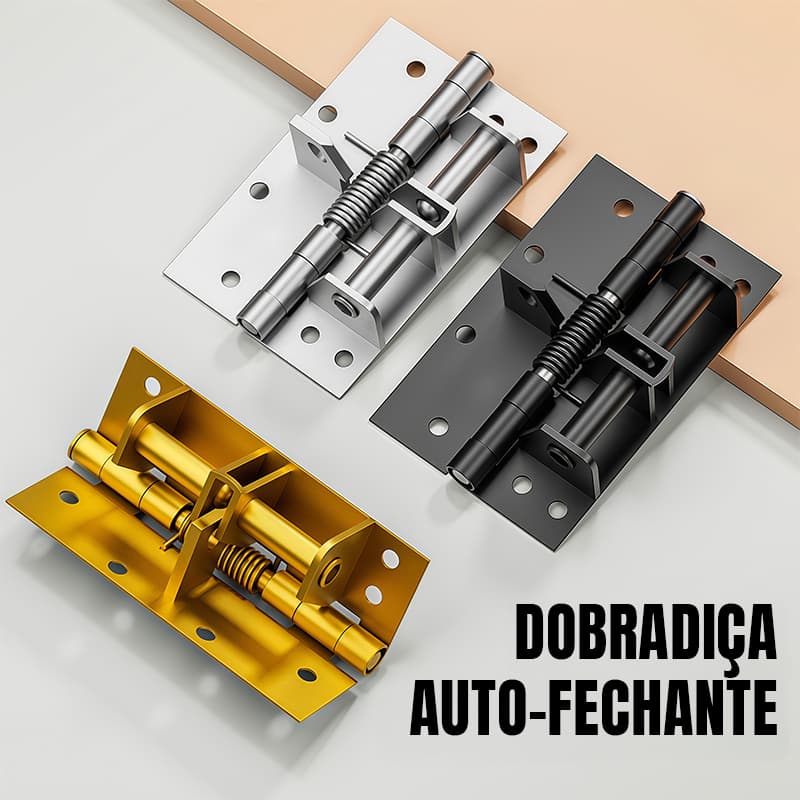 Dobradiça Auto-Fechante com Mola Regulável Para Porta 3 Cores Ouro Preto Inox Ferragem Móveis Resistente