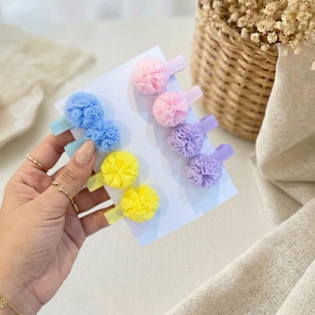 Kit 4 pares baby, parzinho de presilha Mini, bico de pato baby, Mini dupla de laços. Duplinha mini pompom