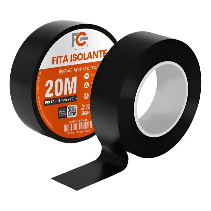 Kit 10 Fitas Isolantes FC 20m 19mm PVC Anti Chama Profissional 750V Alta Resistência Uso Elétrico