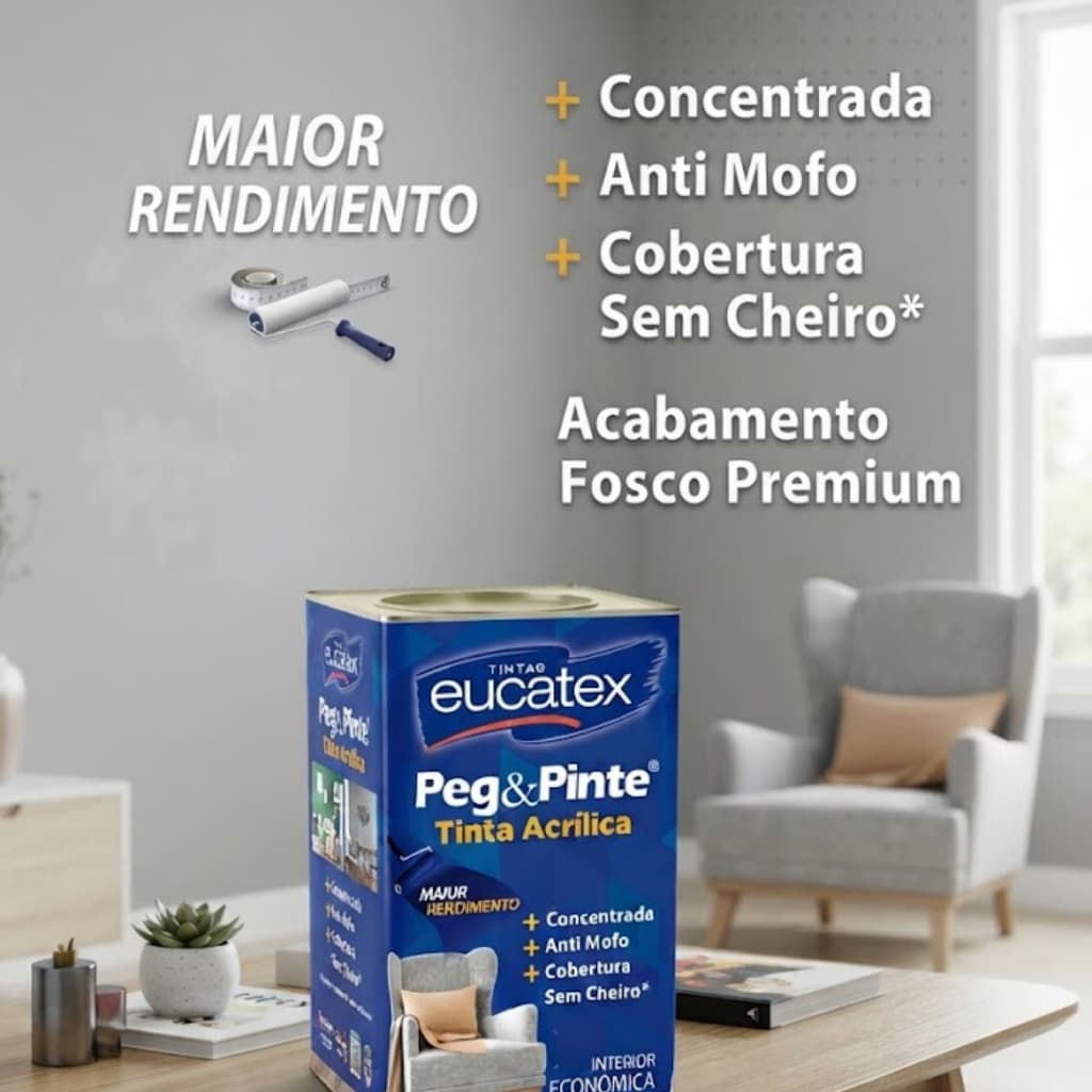 Tinta Econômica Eucatex Peg & Pinte Anti Mofo Sem Cheiro Interna Fosca 18L/Mar do Caribe