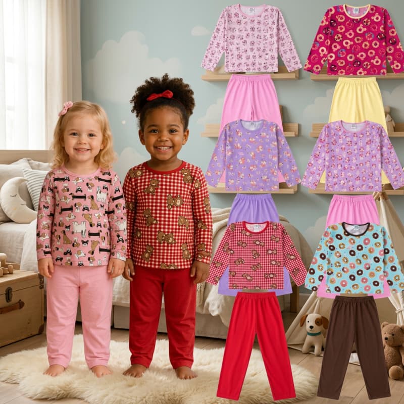 Pijama Infantil Menina Inverno Manga Longa Conjunto Feminino Roupa De Dormir Quentinha 2 Ao 8 Anos
