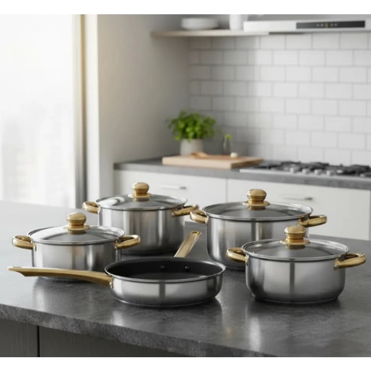 Jogo De Panelas Aço Inox Conjunto 12 Peças Gold Kit Prateado