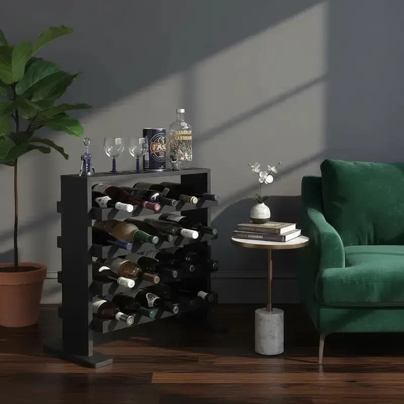 Adega Decorativa Piso Prateleira para Vinhos e Bebidas 20 garrafas Preto Laca