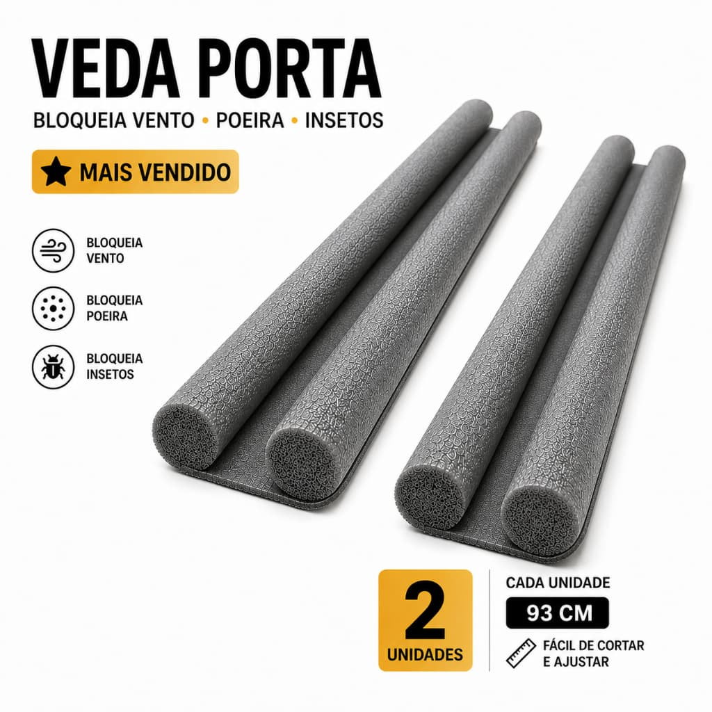 Kit 2 Veda Portas Espuma 93cm Vedação Inferior Porta Bloqueia Corrente Ar Poeira Insetos Anti Ruído