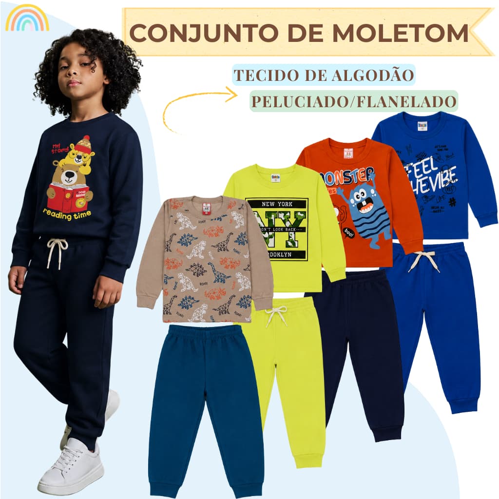 Conjunto de 8 peças moletons de inverno masculinos e infantis Sortido Tamanhos 1 a 8