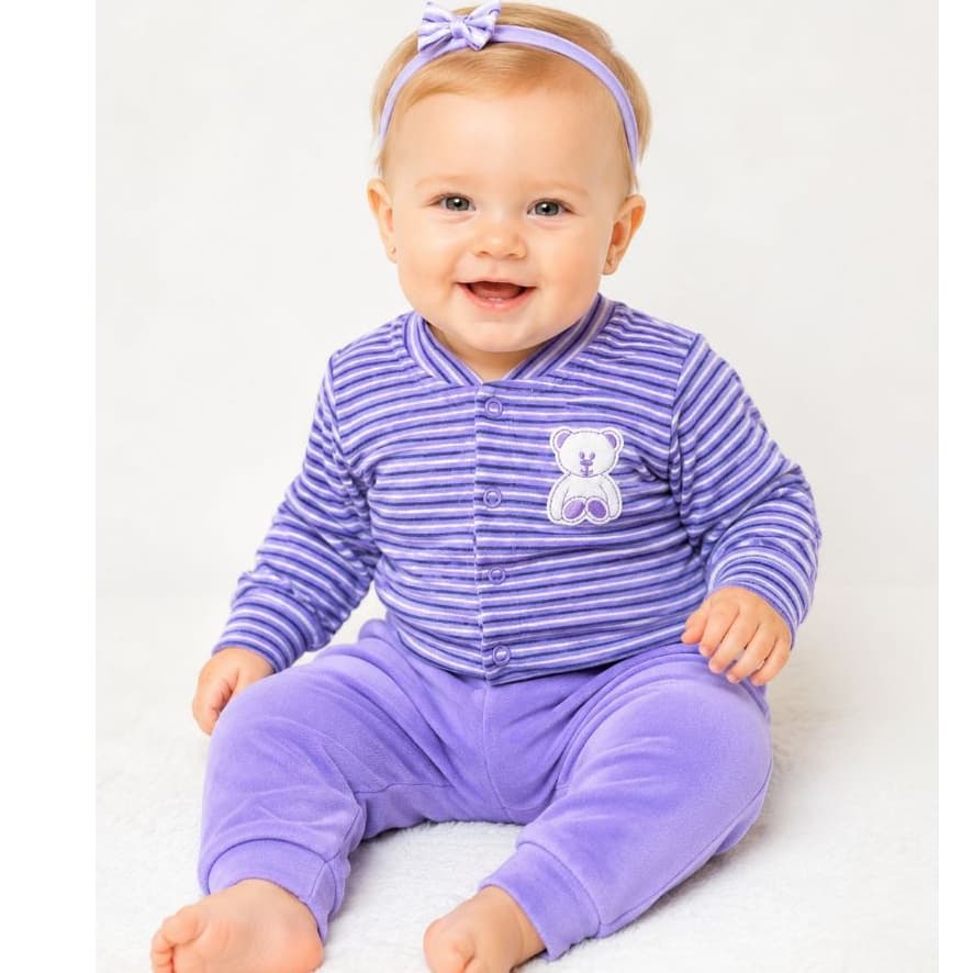 Conjunto Bebê Soft Plush Menino e Menina Inverno | Casaco e Calça | Roupa Infantil Menina Fofa | P M G