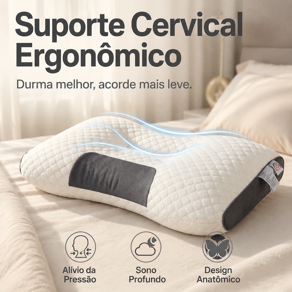 Travesseiro Almofada Ergonômico Apoio ao Pescoço Ombro Cervical Alívio Dor Pronta Entrega
