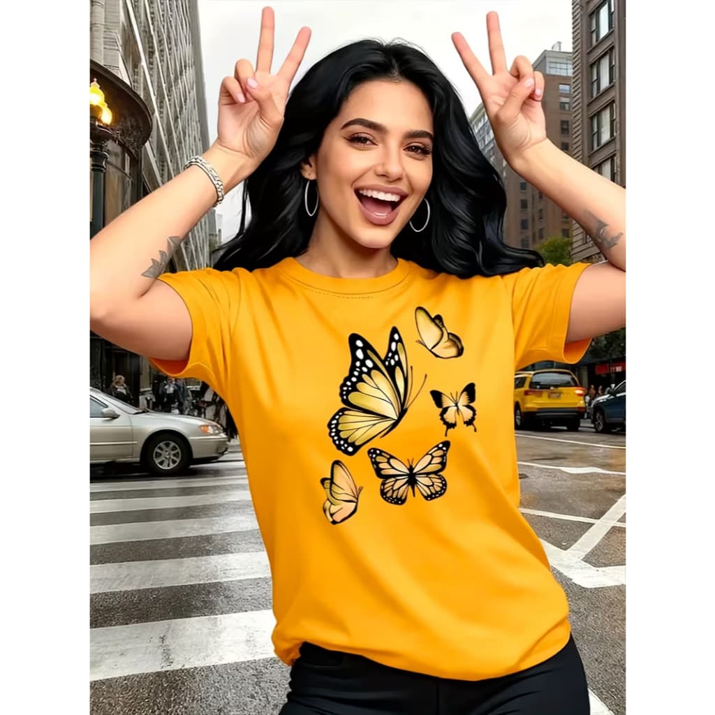 Camiseta Feminina Borboletas Coloridas Butterfly Camisa Blusa Mulher Animais Asas