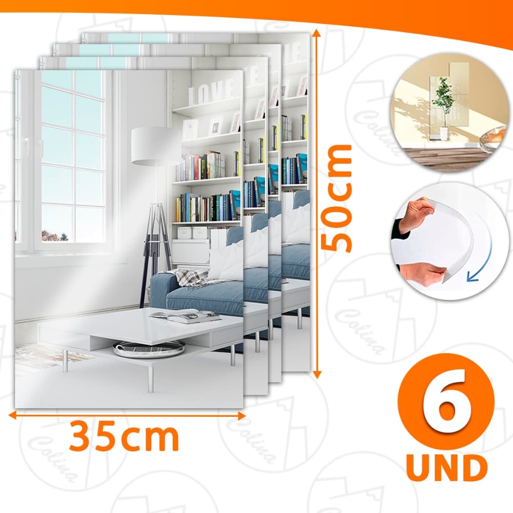 Kit 1 a 6 Espelho Adesivo Acrílico De Parede Retangular Decorativo 50x35cm Importadora Util