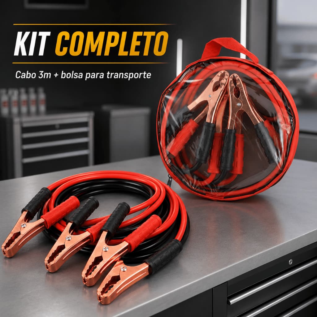 Cabo de chupeta booster 500amp reforçado carro caminhão 3m carregador auxiliar bateria automotivo