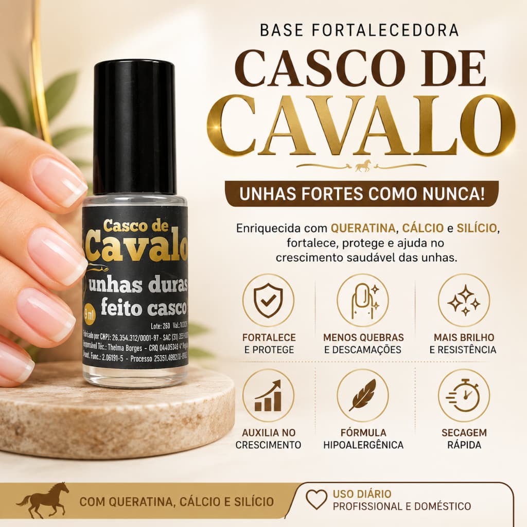 Base Fortalecedora de Unha Casco de Cavalo Clara Cosmetik Hipoalergênica Unhas Fortes Resistentes Crescimento