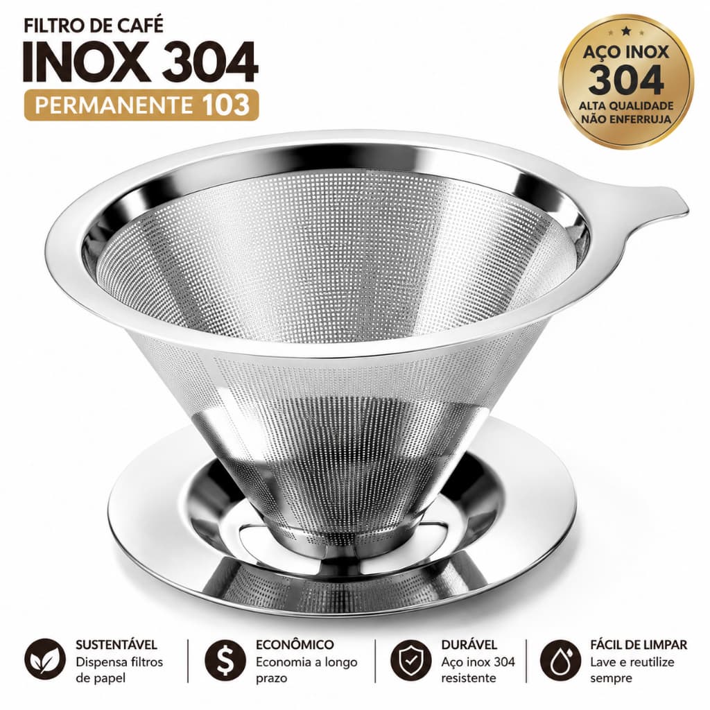 Filtro de Café Inox 103 Permanente Reutilizável Sem Papel