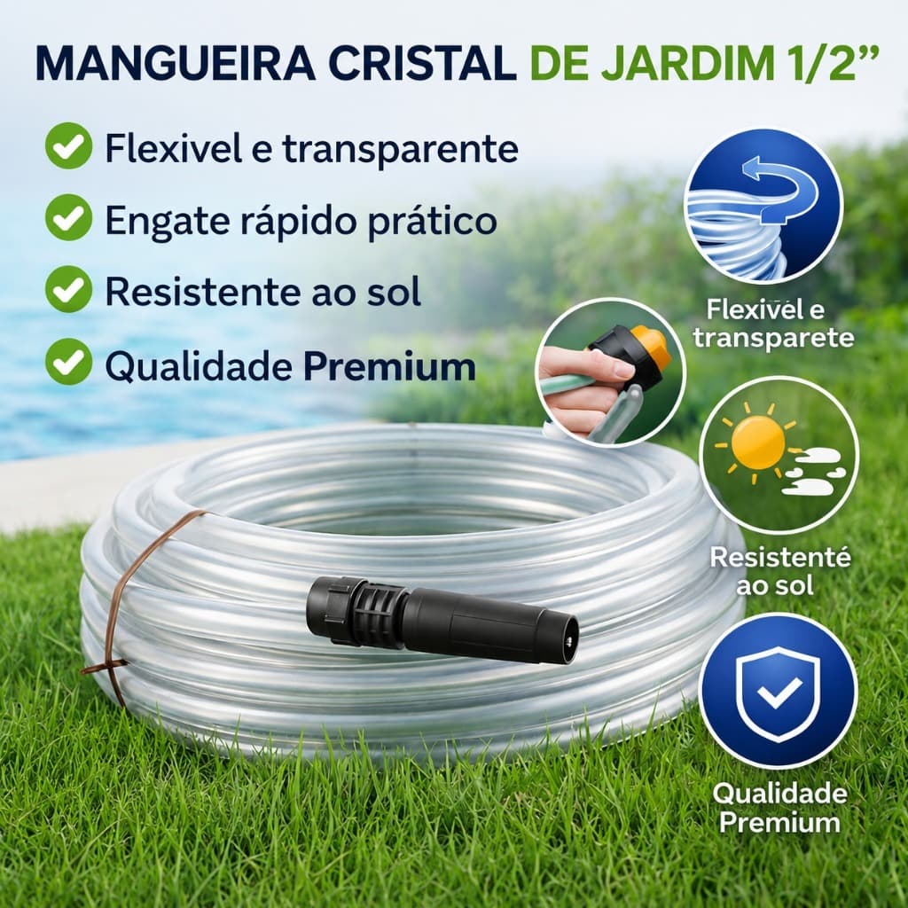 Mangueira Flexível Transparente Silicone 1/2 Jardim Alta Resistência Cristal Esguicho 10m a 50m