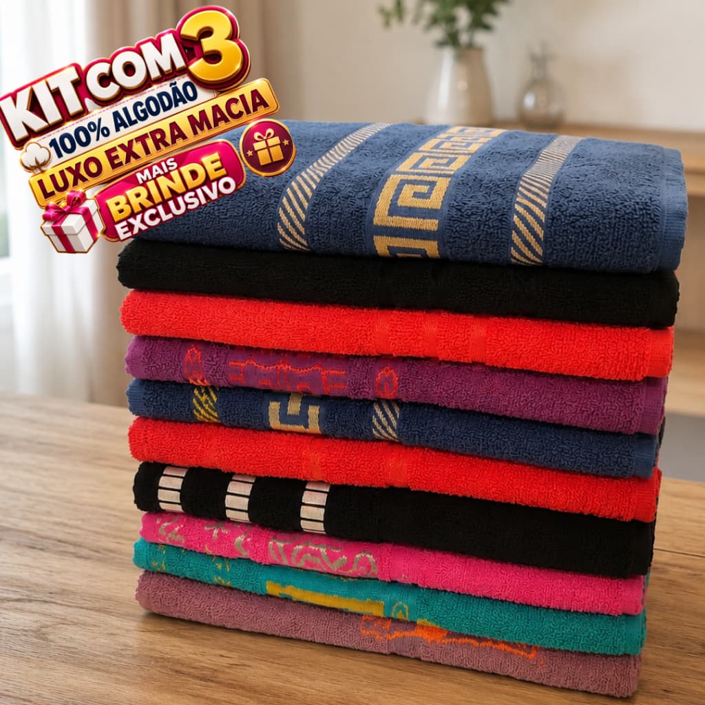 3 Toalha Banho 100% Algodão luxo Hotel Extra Macia Decoradas Qualidade Premium Sortidas Kit Econômico