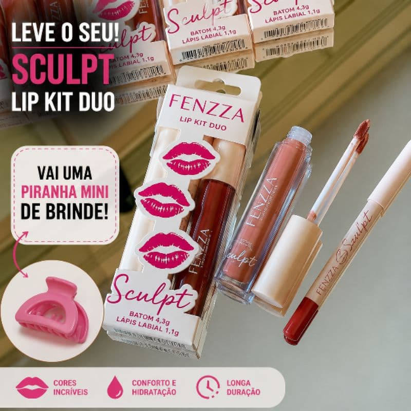 Kit Batom Líquido Matte e Lápis Labial Sculpt Fenzza 6 Cores