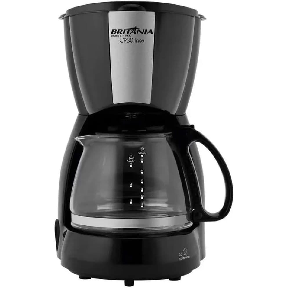 Cafeteira Elétrica Britânia CP30  800W 30 Cafés Jarra de Vidro Filtro Permanente Inox