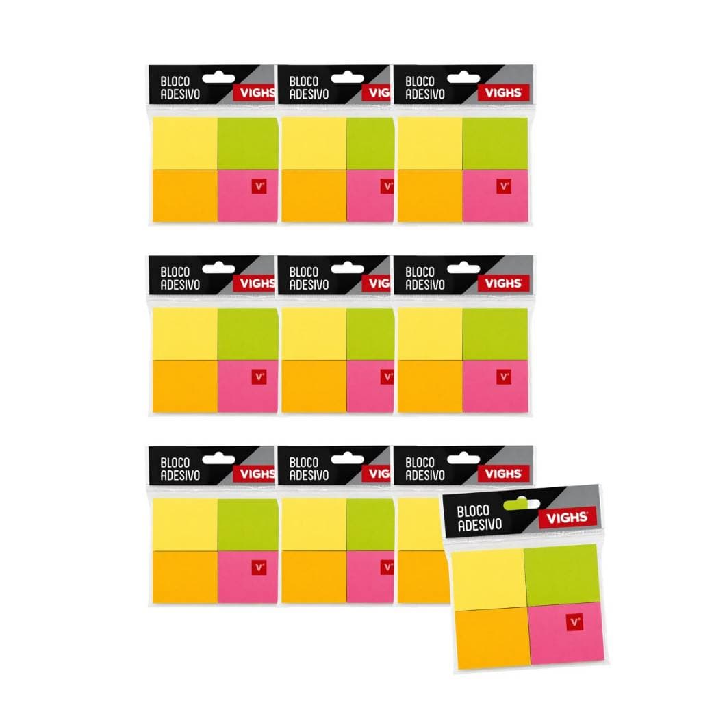 Kit 10 Bloco Adesivo Para Anotações 400 folhas 4 cores colorido Vighs 38x51mm