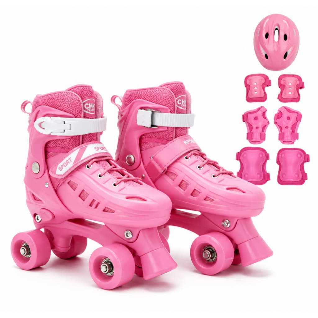 Patins 4 Rodas Sem Led Infantil Quad Rosa, Azul e Preto Tamanho Ajustável + KIT PROTEÇÃO + BOLSA