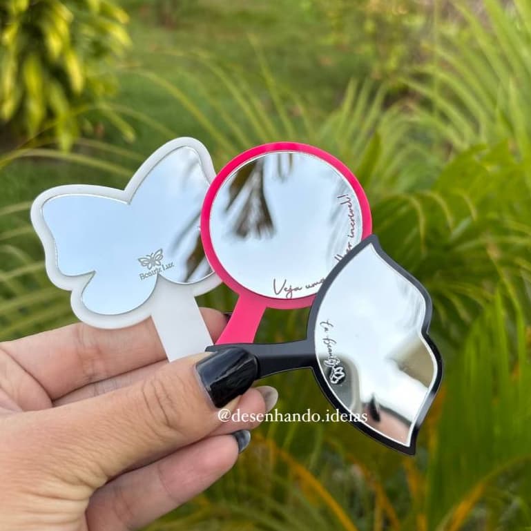 Kit Espelho de Mão Acrílico Personalizado com Logo ou Nome Lembrancinhas