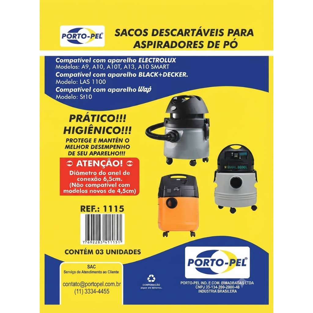 6 Sacos Asp. Electrolux A9/ A10 / A13  Bocal 6,5c Antigo 6 Sacos Asp. Electrolux A9/ A10 / A13  Bocal 6,5c Antigo6 Sacos