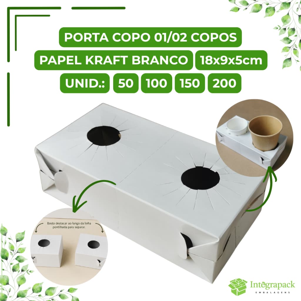 Porta Copo Papel Cartão Branco Liso 1 E 2 Copos Delivery Cafeteria Lanchonete