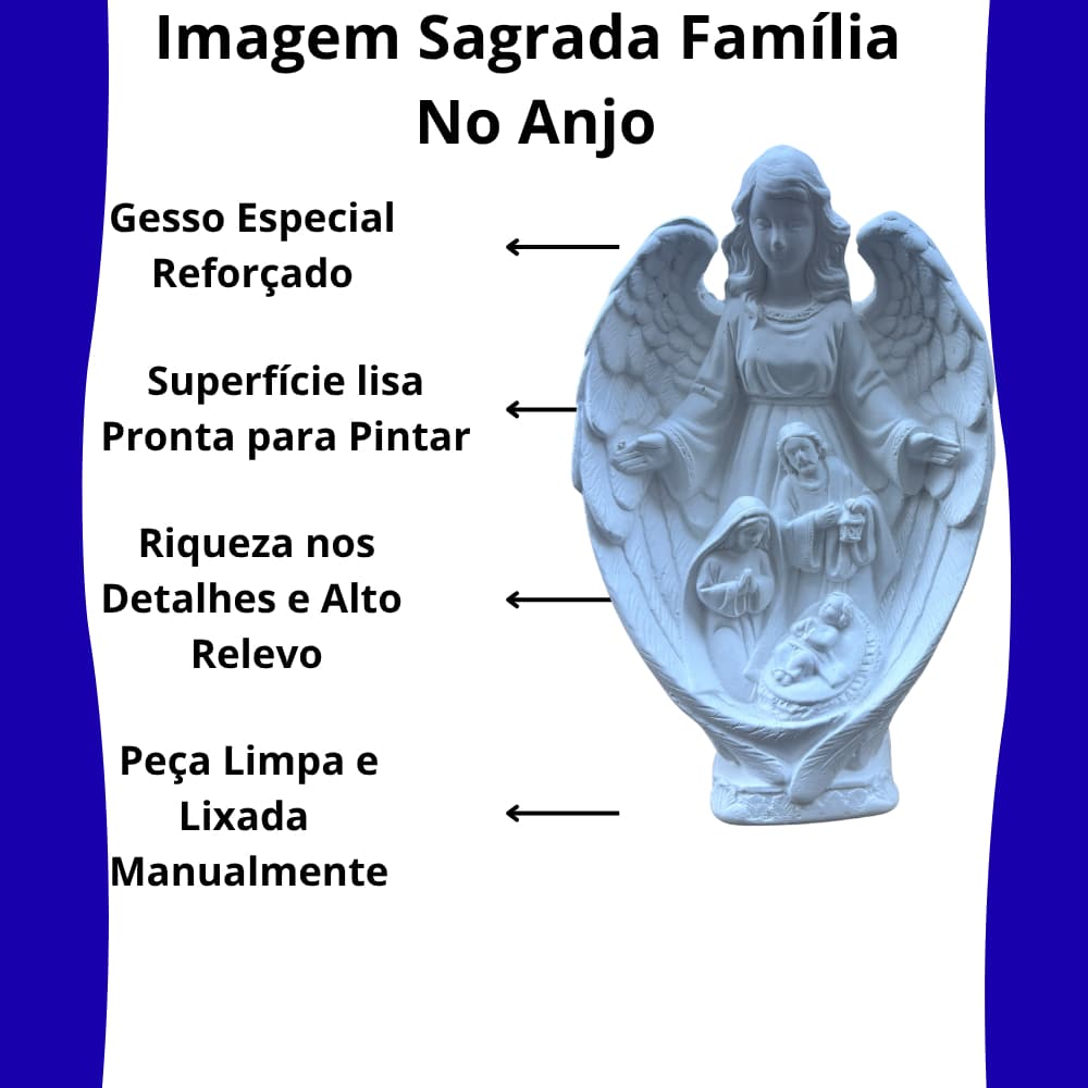 Imagem Sagrada Família No Anjo Em Gesso 20 cm Estátua Católica