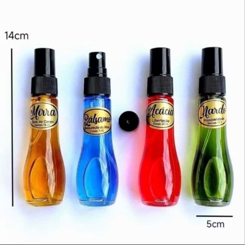 Óleos de Unção Acácia Bálsamo Mirra e Nardo em Garrafa Boliche de Plástico Spray 60ml
