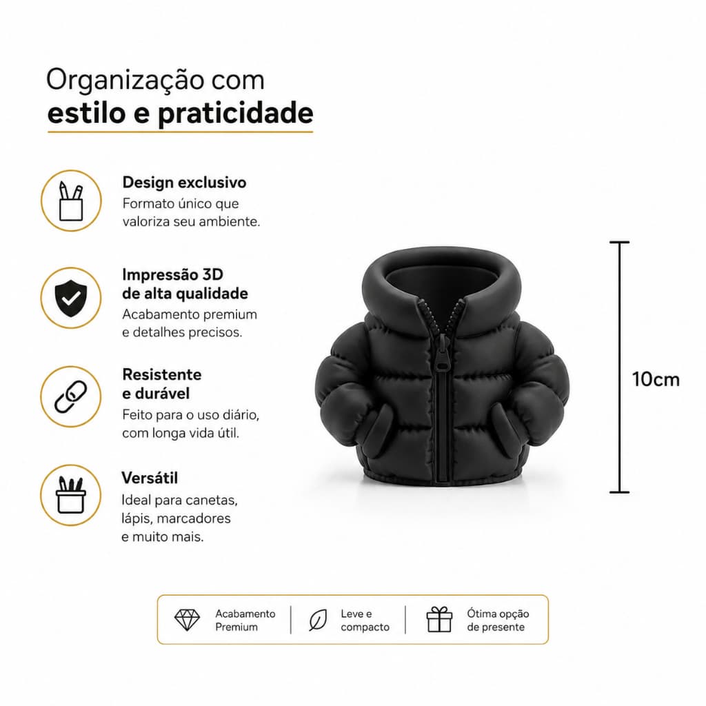 Porta Lápis Jaqueta Puffer Organizador De Mesa Impressão 3D Porta Canetas Decorativo