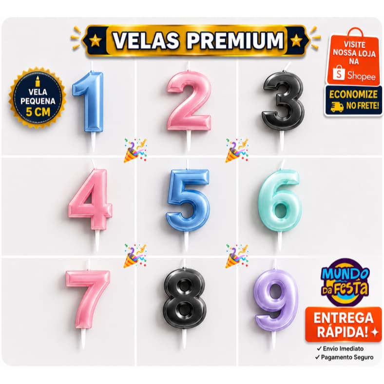 Velas Premium de Bolo de Aniversário Diversas Cores Tamanho Pequeno 5cm