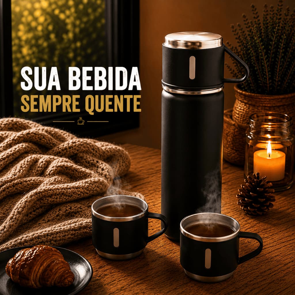 Garrafa Térmica Café Inox Kit Com 3 Xícaras 500ml com embalagem de presente garrafa chá inverno frio viagem dia dos pais