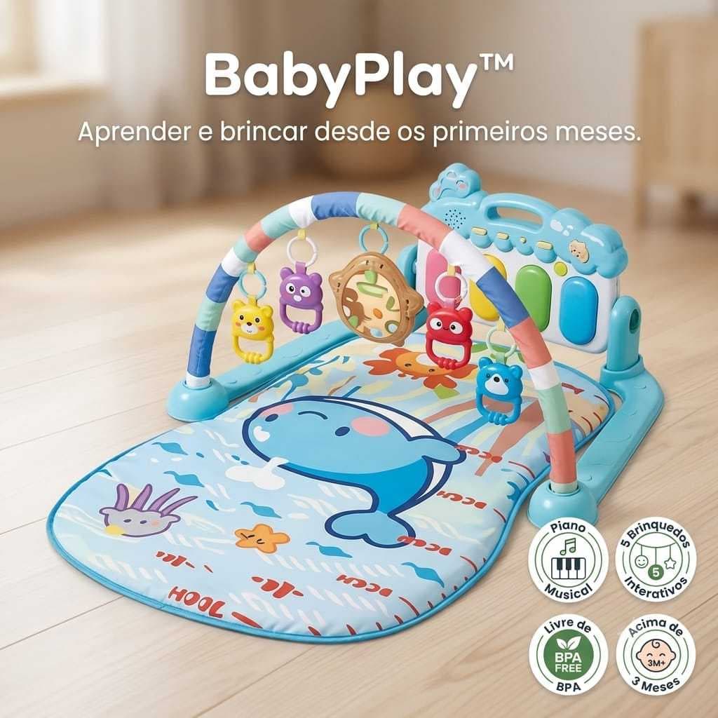 Tapete de Atividades Bebê Musical com Piano Interativo e Brinquedos Suspensos Centro de Atividades Infantil Educativo Az