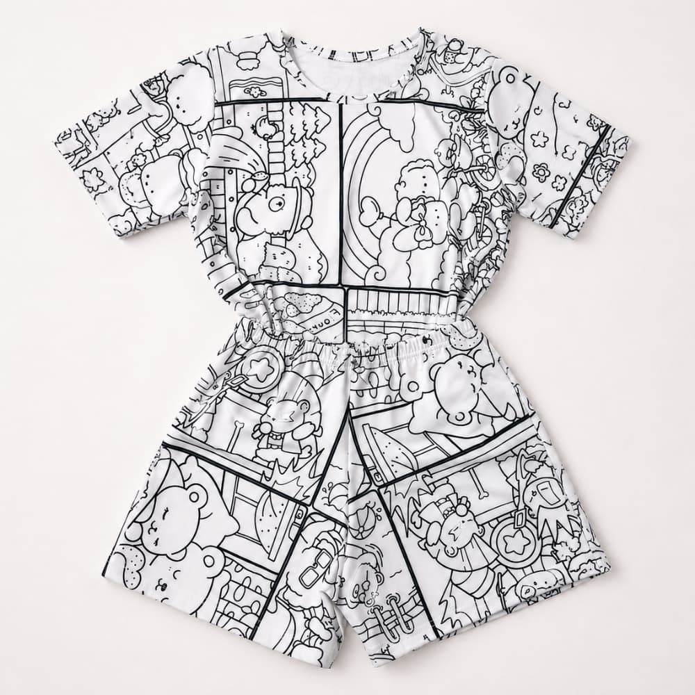 Pijama Infantil Verão com Canetinha Lavavel Conjunto Infantil para Colorir
