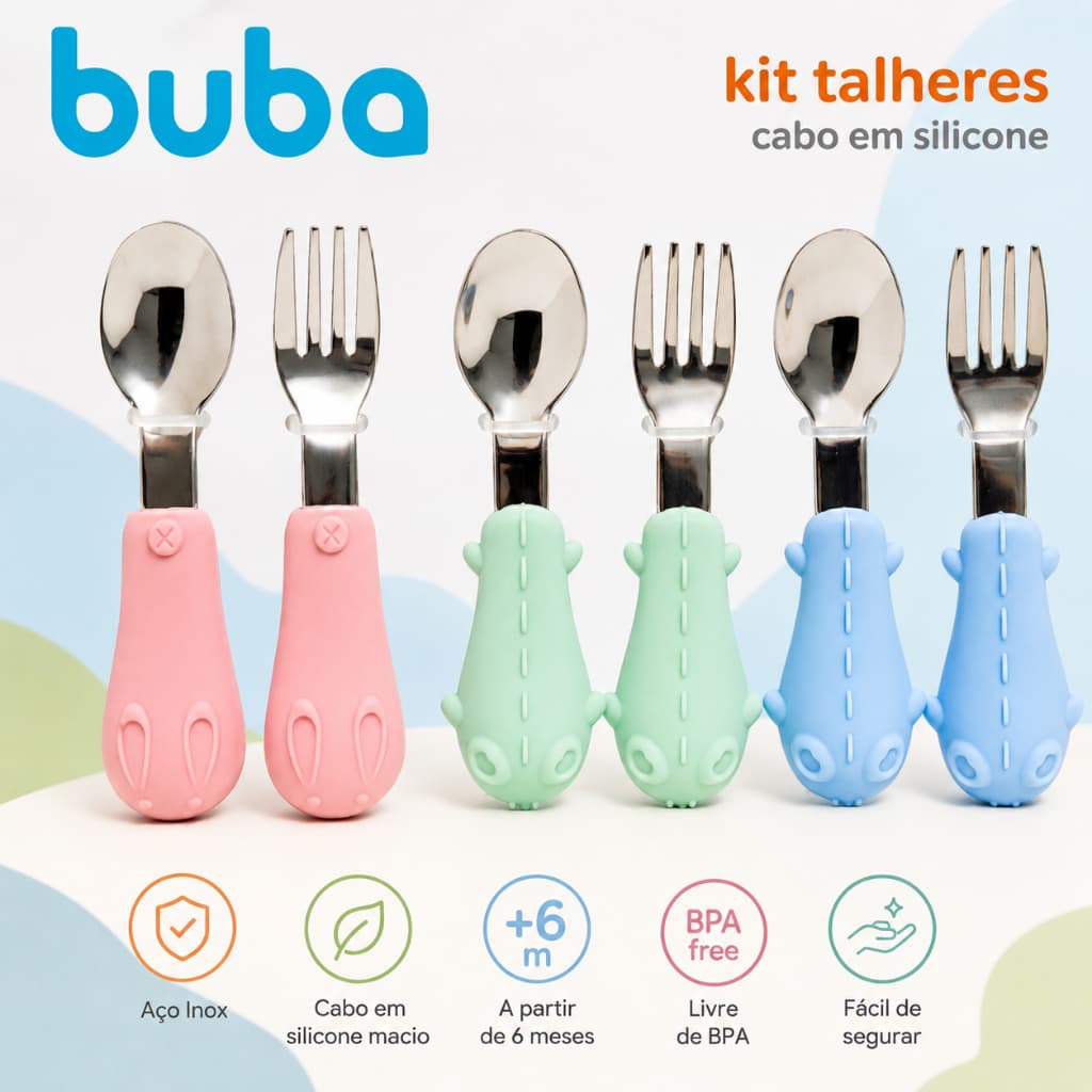 Talheres para Bebê Inox Buba Colher e Garfo Infantil