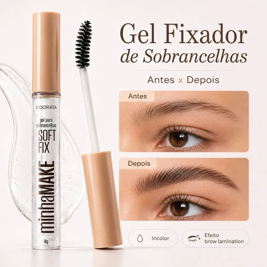 Rímel Gel Incolor Sobrancelhas Efeito Brow Lamination Soft Fix Odorata Alinha E Fixa