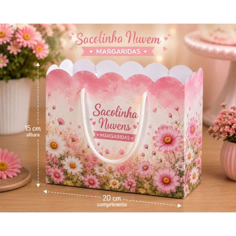 Sacolinhas Personalizadas Margaridas Rosa ,  Margaridas Amarelo , Decoração Margaridas,  Lembrancinhas Margaridas