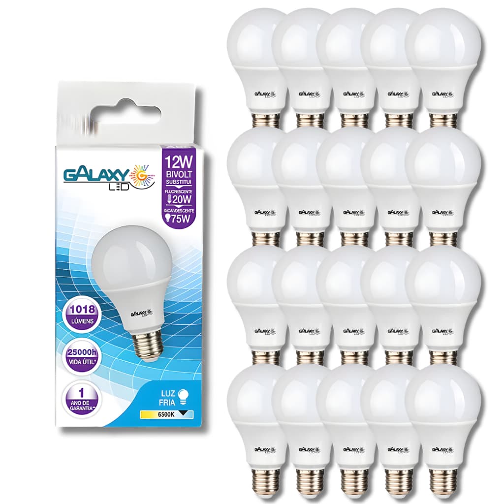 Kit 20 Lâmpadas Led 12w Bulbo E27 Branco Frio 6500k Atacado 10 15 20 Unid