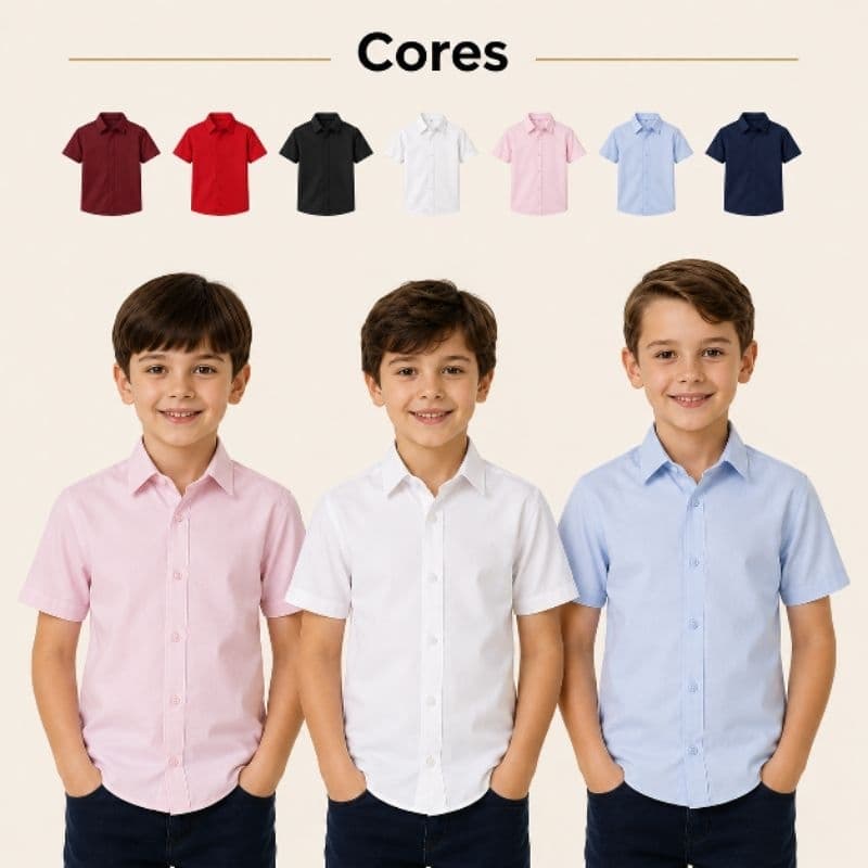 Camisa Social Menino Slim Casual Festa Batizado Pajem 1 a 8 Anos