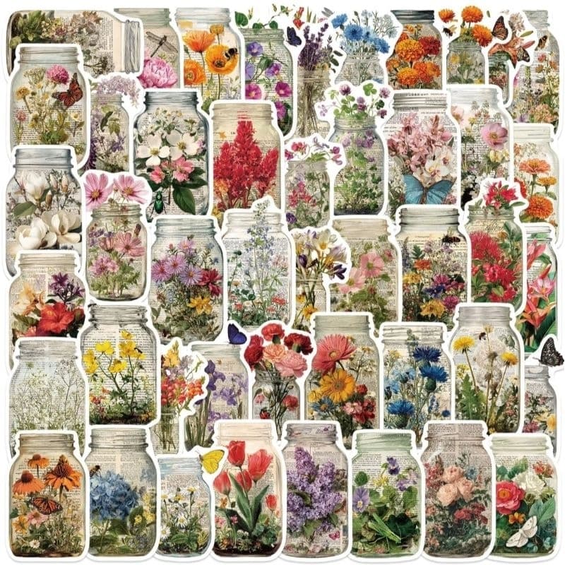 50 adesivos de vasos de flores scrapbook  bullet journal planner journaling