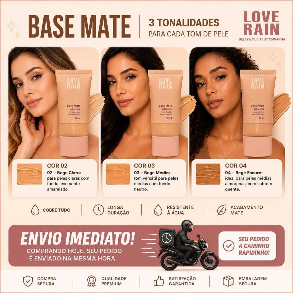 Base mate Lové Rain 30ml Cobre Tudo 02,03,04