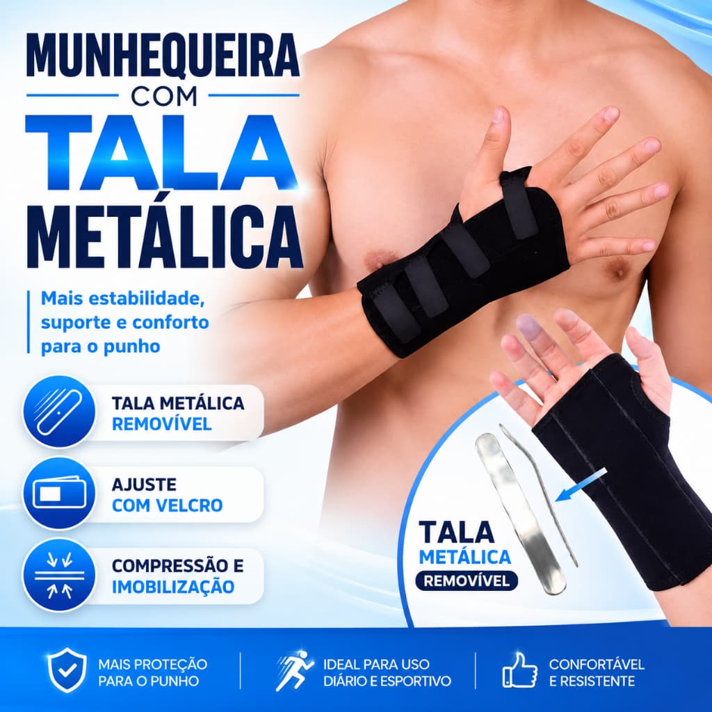 Munhequeira Tala Metalica Ortopédica Para Pulso Punho Esquerdo OU Direito Ajustável