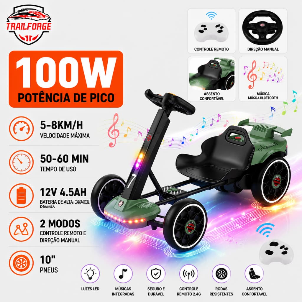 Trailforge-M1 Mini Carro Elétrico Infantil Kart children's Toys 100W 8km/h Toy Vehicles