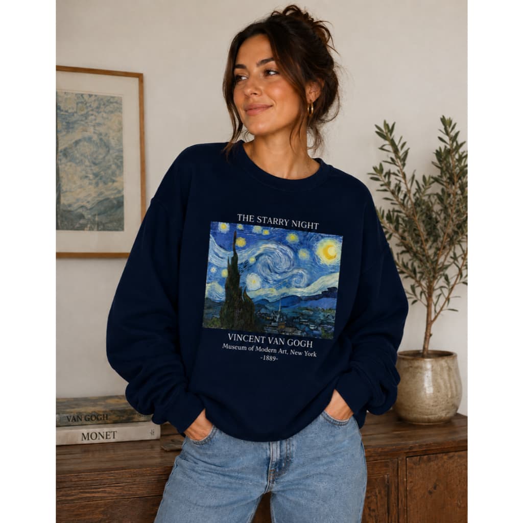 Moletom Noite Estrelada Van Gohg Gola Redonda Careca