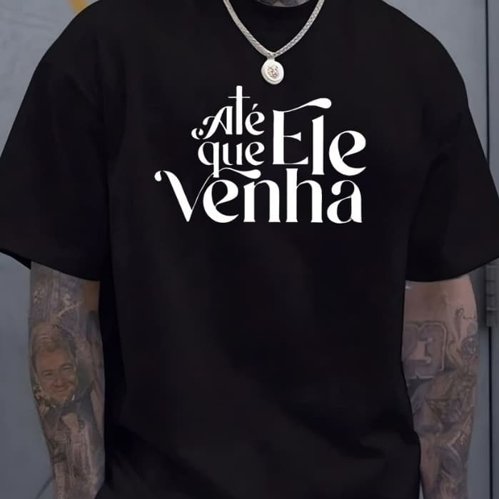 Camiseta Masculina Algodão Até Que Ele Venha Jesus Cristo New Street Camisa