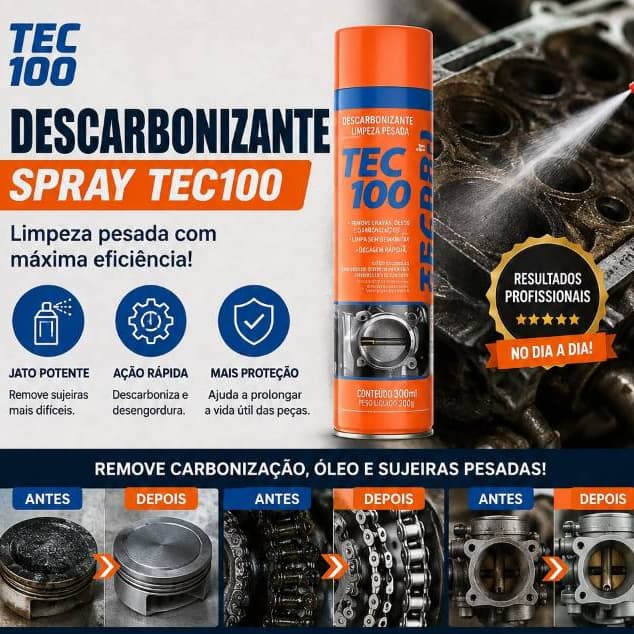 Descarbonizante Spray TEC100 300ml/200g Chemi Color – Limpa Carbonização, Graxa e Resíduos