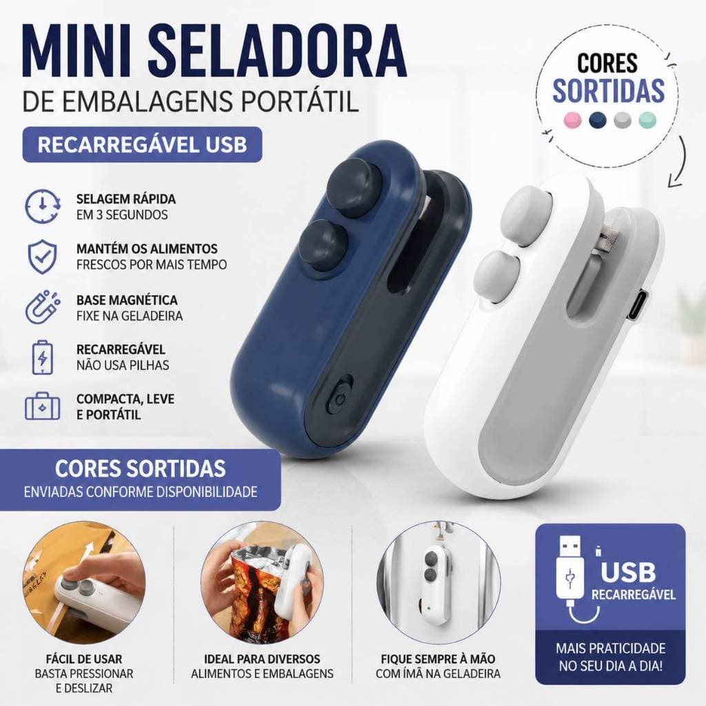 Mini Seladora de Plástico Recarregável2em1 Portátil USB Máquina Sela Embalagem Saco Plástico Cozinha